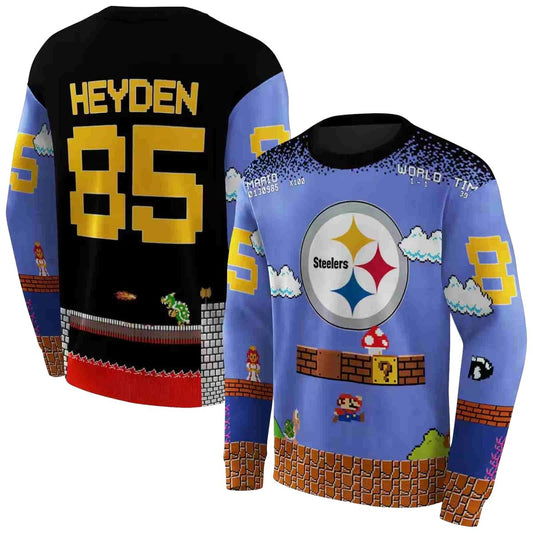Personalized Pittsburgh Steelers Mario Blue Black AOP Sweatshirt - Moonbestprint