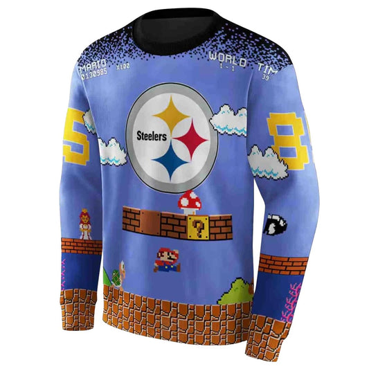 Personalized Pittsburgh Steelers Mario Blue Black AOP Sweatshirt - Moonbestprint