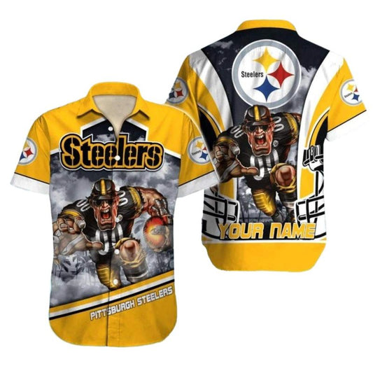 Personalized Pittsburgh Steelers Mascot Intense Football Theme Hawaiian Shirt - Moonbestprint