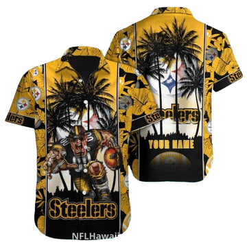 Personalized Pittsburgh Steelers Mascot Palm Trees Hawaiian Shirt - Moonbestprint