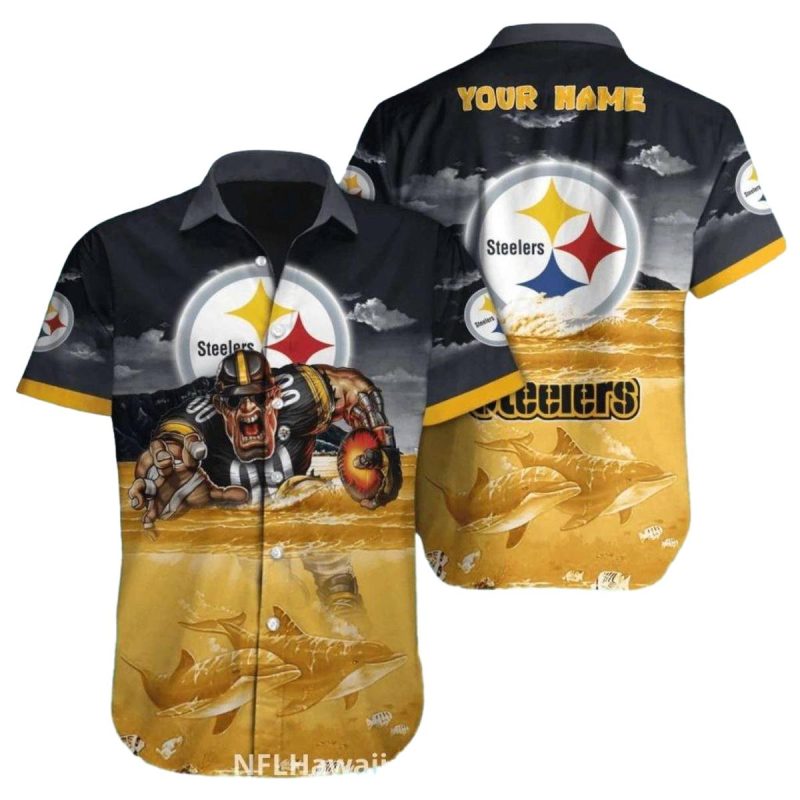 Personalized Pittsburgh Steelers Mascot With Ocean And Dolphins Theme Hawaiian Shirt - Moonbestprint