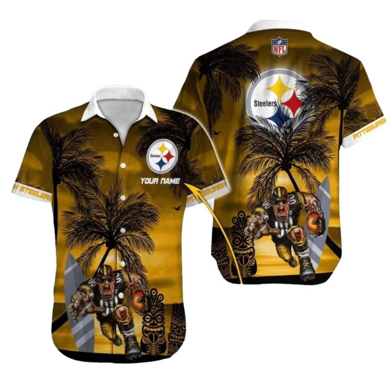 Personalized Pittsburgh Steelers Palm Trees And Football Player Hawaiian Shirt - Moonbestprint