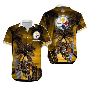 Personalized Pittsburgh Steelers Palm Trees And Football Player Hawaiian Shirt - Moonbestprint