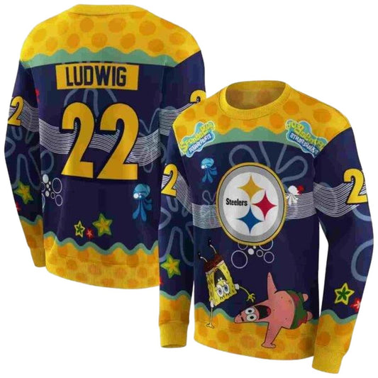 Personalized Pittsburgh Steelers Patrick Star Gold Navy AOP Sweatshirt - Moonbestprint