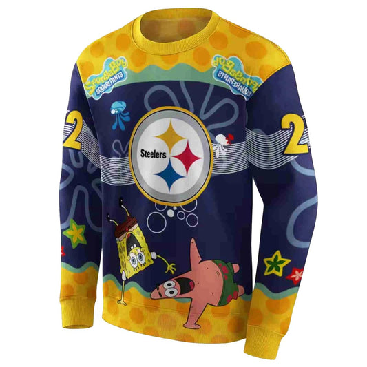 Personalized Pittsburgh Steelers Patrick Star Gold Navy AOP Sweatshirt - Moonbestprint