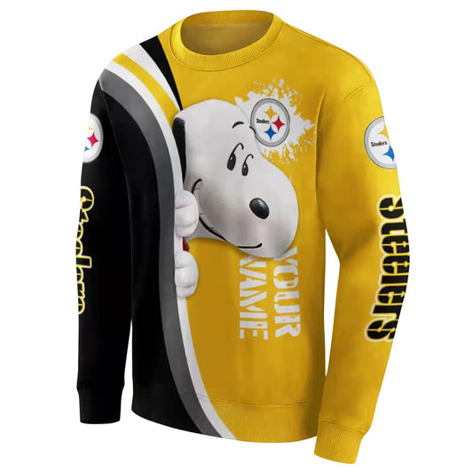 Personalized Pittsburgh Steelers Peeking Snoopy Gold AOP Sweatshirt - Moonbestprint