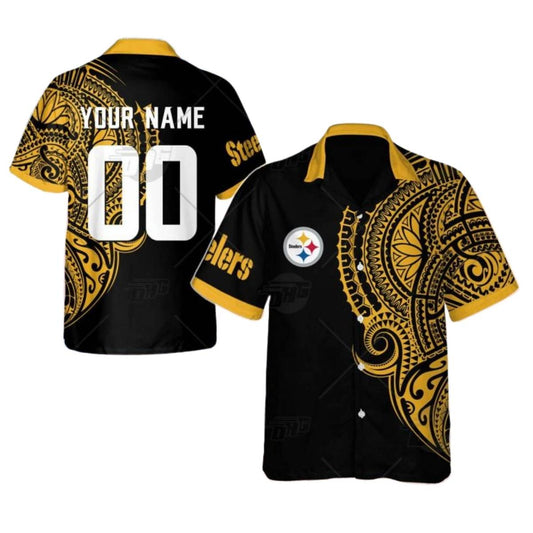 Personalized Pittsburgh Steelers Polynesian Tattoo Design Hawaiian Shirt - Moonbestprint