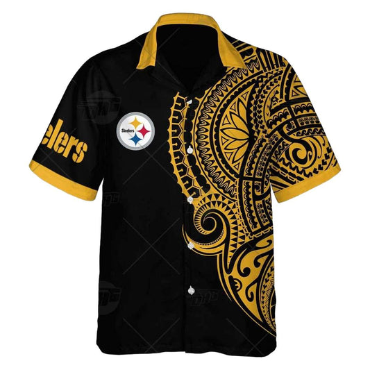 Personalized Pittsburgh Steelers Polynesian Tattoo Design Hawaiian Shirt - Moonbestprint