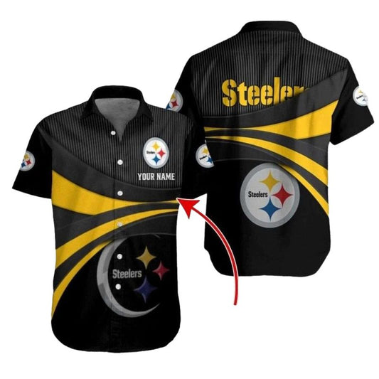Personalized Pittsburgh Steelers Pride Black And Gold Stripe Hawaiian Shirt - Moonbestprint