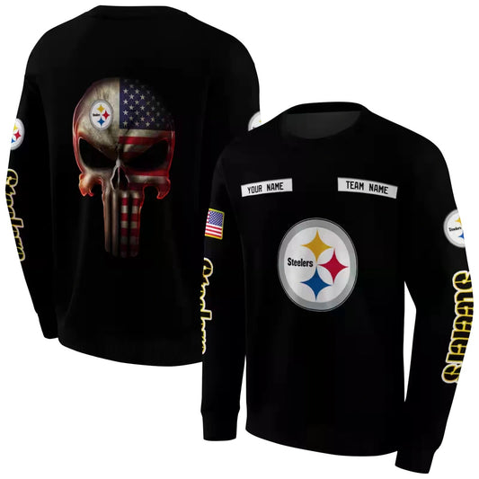 Personalized Pittsburgh Steelers Punisher Skull Black AOP Sweatshirt - Moonbestprint