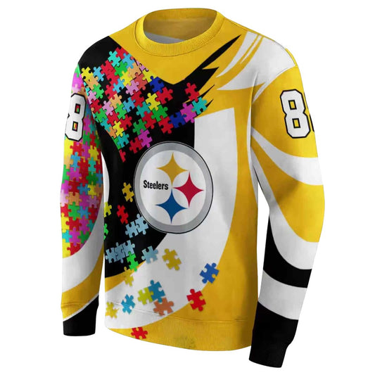 Personalized Pittsburgh Steelers Puzzle Pieces Gold AOP Sweatshirt - Moonbestprint