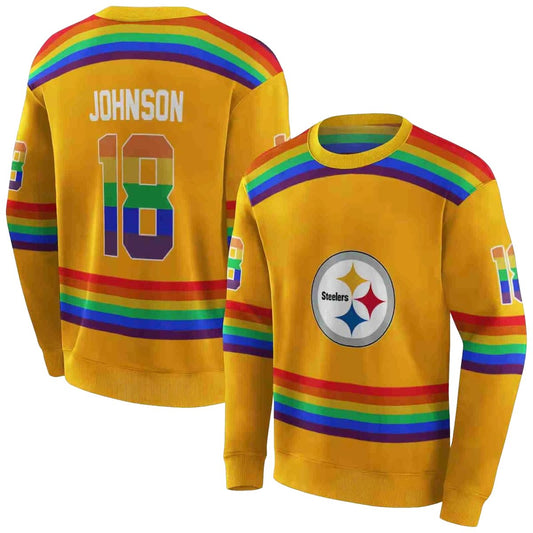 Personalized Pittsburgh Steelers Rainbow Stripes Gold AOP Sweatshirt - Moonbestprint