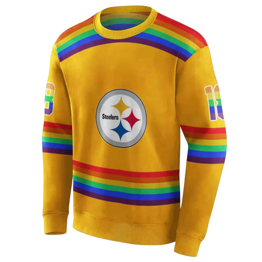 Personalized Pittsburgh Steelers Rainbow Stripes Gold AOP Sweatshirt - Moonbestprint