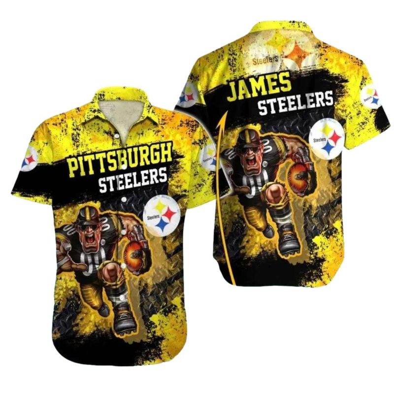 Personalized Pittsburgh Steelers Rugged Black And Gold Game Art Mascot Hawaiian Shirt - Moonbestprint