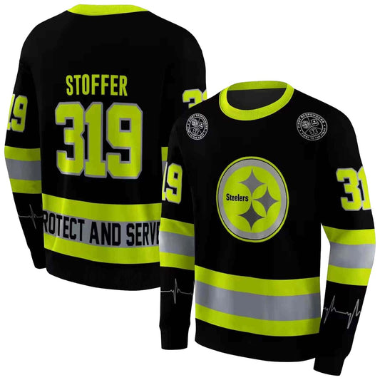 Personalized Pittsburgh Steelers Safety Motif Black Neon Gree AOP Sweatshirt - Moonbestprint