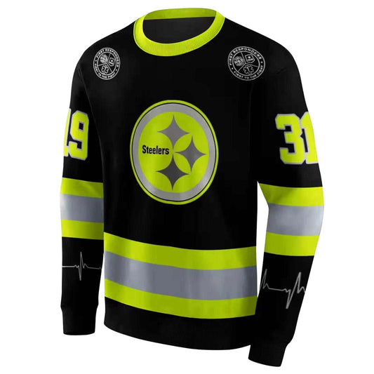 Personalized Pittsburgh Steelers Safety Motif Black Neon Gree AOP Sweatshirt - Moonbestprint