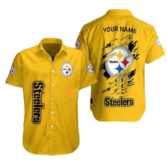 Personalized Pittsburgh Steelers Sharp Stripes Yellow Hawaiian Shirt - Moonbestprint