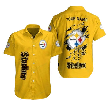 Personalized Pittsburgh Steelers Sharp Stripes Yellow Hawaiian Shirt - Moonbestprint