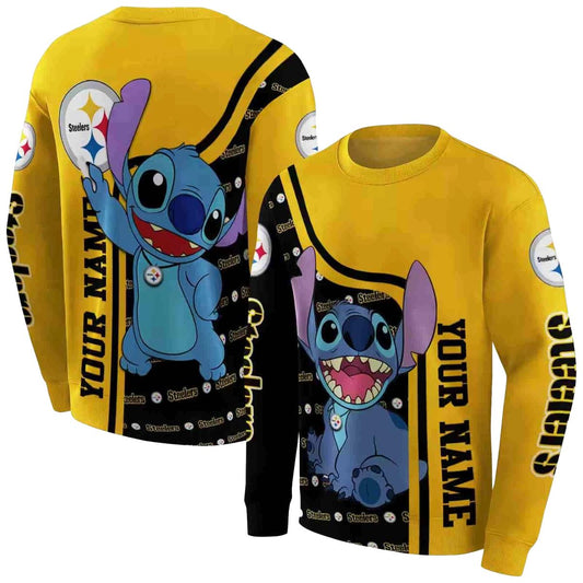 Personalized Pittsburgh Steelers Stitch Ohana Gold AOP Sweatshirt - Moonbestprint
