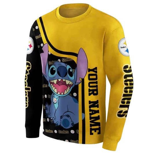 Personalized Pittsburgh Steelers Stitch Ohana Gold AOP Sweatshirt - Moonbestprint