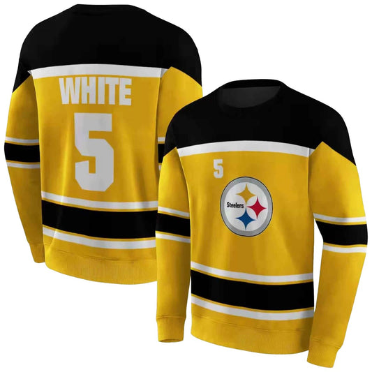 Personalized Pittsburgh Steelers Striped Pattern Gold AOP Sweatshirt - Moonbestprint