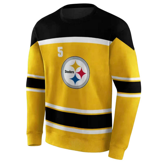 Personalized Pittsburgh Steelers Striped Pattern Gold AOP Sweatshirt - Moonbestprint