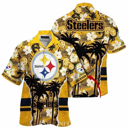 Personalized Pittsburgh Steelers Sunset Palms Coconut Tree Hawaiian Shirt - Moonbestprint