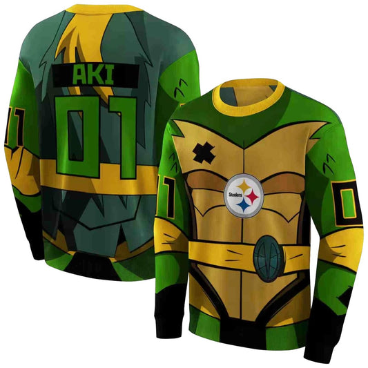 Personalized Pittsburgh Steelers Superhero Armor Gold Green AOP Sweatshirt - Moonbestprint