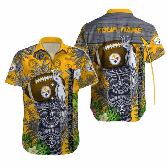 Personalized Pittsburgh Steelers Tiki Totem And Parrot Hawaiian Shirt - Moonbestprint