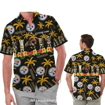Personalized Pittsburgh Steelers Tiki Totem Palm Tree Hawaiian Shirt - Moonbestprint