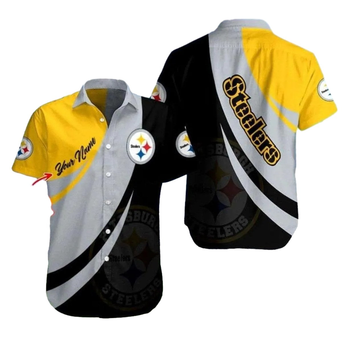 Personalized Pittsburgh Steelers Touchdown Game Day Yellow Hawaiian Shirt - Moonbestprint