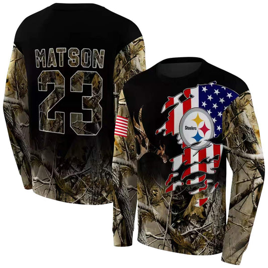 Personalized Pittsburgh Steelers Tree Us Flag Camo AOP Sweatshirt - Moonbestprint