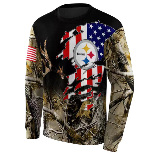 Personalized Pittsburgh Steelers Tree Us Flag Camo AOP Sweatshirt - Moonbestprint