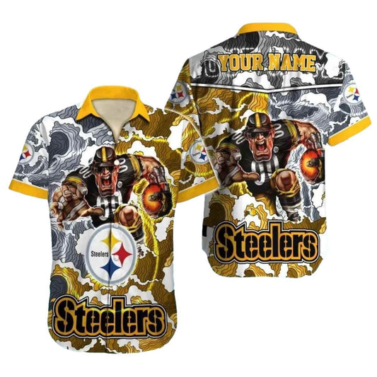 Personalized Pittsburgh Steelers White And Black Camo Storm Mascot Hawaiian Shirt - Moonbestprint