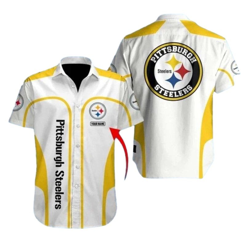 Personalized Pittsburgh Steelers White And Gold Stripe Hawaiian Shirt - Moonbestprint