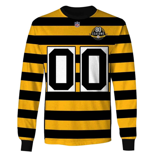 Personalized Pittsburgh Steelers Yellow Black Alternate 80Th Anniversary Throwback Jersey AOP Sweatshirt - Moonbestprint
