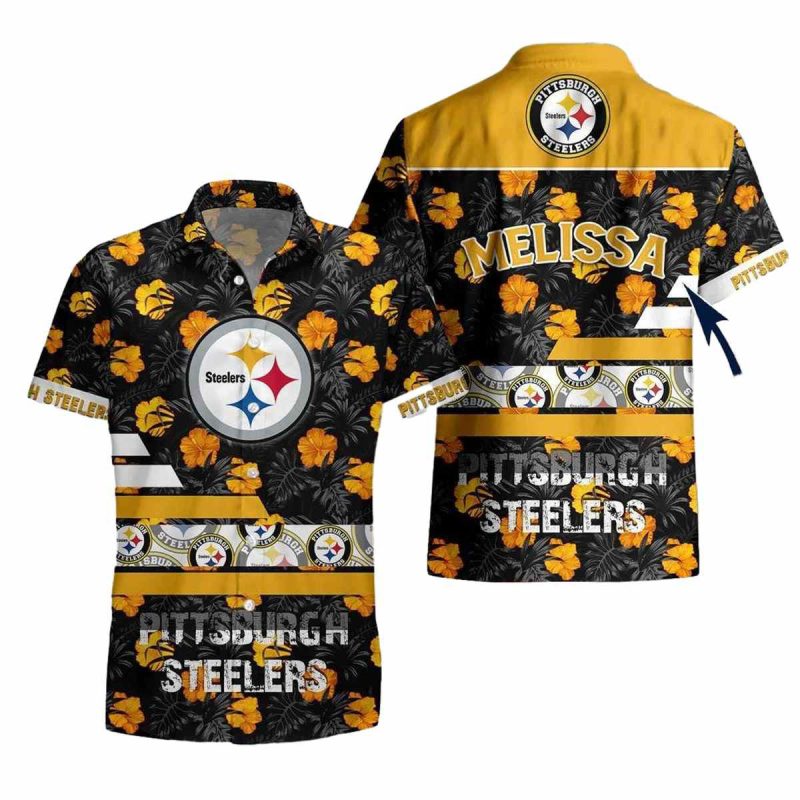 Personalized Pittsburgh Steelers Yellow Hibiscus Floral Pattern Hawaiian Shirt - Moonbestprint