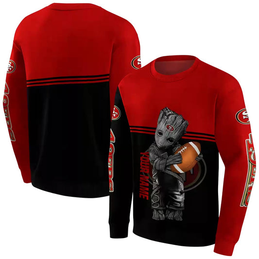 Personalized San Francisco 49ers Baby Groot Red Black Aop Sweatshirt - Moonbestprint