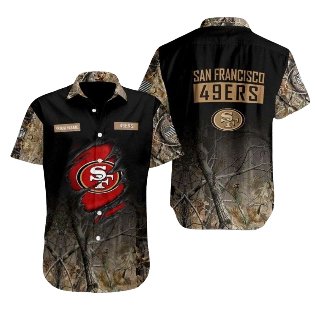 Personalized San Francisco 49ers Camo Hunt Hawaiian Shirt - Moonbestprint