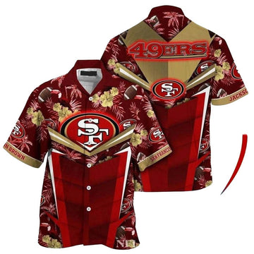 Personalized San Francisco 49ers Gold Hibiscus Pattern Hawaiian Shirt - Moonbestprint