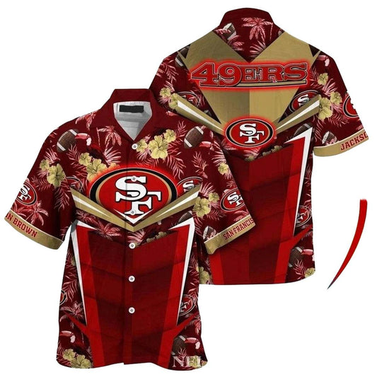 Personalized San Francisco 49ers Gold Hibiscus Pattern Hawaiian Shirt - Moonbestprint