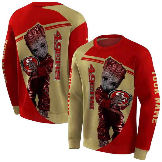 Personalized San Francisco 49ers Groot Hug Logo Red Aop Sweatshirt - Moonbestprint