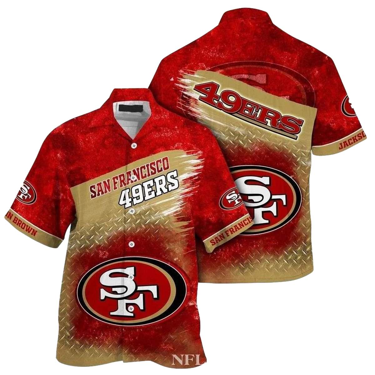 Personalized San Francisco 49ers Metal Pattern Hawaiian Shirt - Moonbestprint