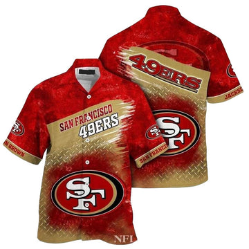Personalized San Francisco 49ers Metal Pattern Hawaiian Shirt - Moonbestprint