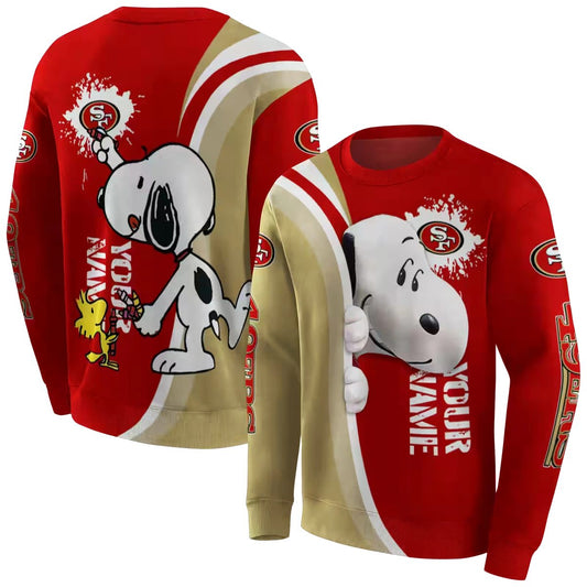 Personalized San Francisco 49ers Peeking Snoopy Red Aop Sweatshirt - Moonbestprint