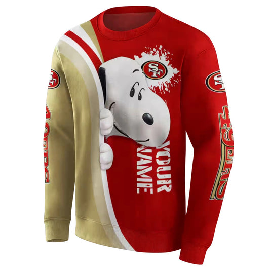 Personalized San Francisco 49ers Peeking Snoopy Red Aop Sweatshirt - Moonbestprint