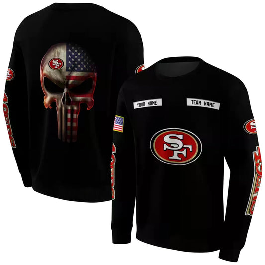 Personalized San Francisco 49ers Punisher Skull Flag Black Aop Sweatshirt - Moonbestprint