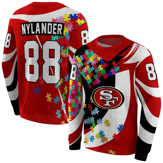 Personalized San Francisco 49ers Puzzle Pieces Red Aop Sweatshirt - Moonbestprint