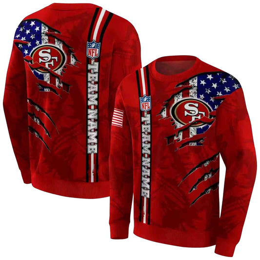 Personalized San Francisco 49ers Ripped Flag Red Aop Sweatshirt - Moonbestprint