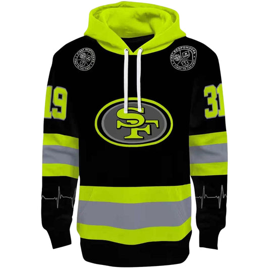 Personalized San Francisco 49ers Safety Motif Black Neon Green Aop Hoodie - Moonbestprint